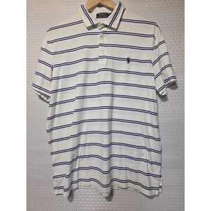 Polo Ralph Lauren Men's Large Pima Cotton Striped Polo Shirt White Blue Classic